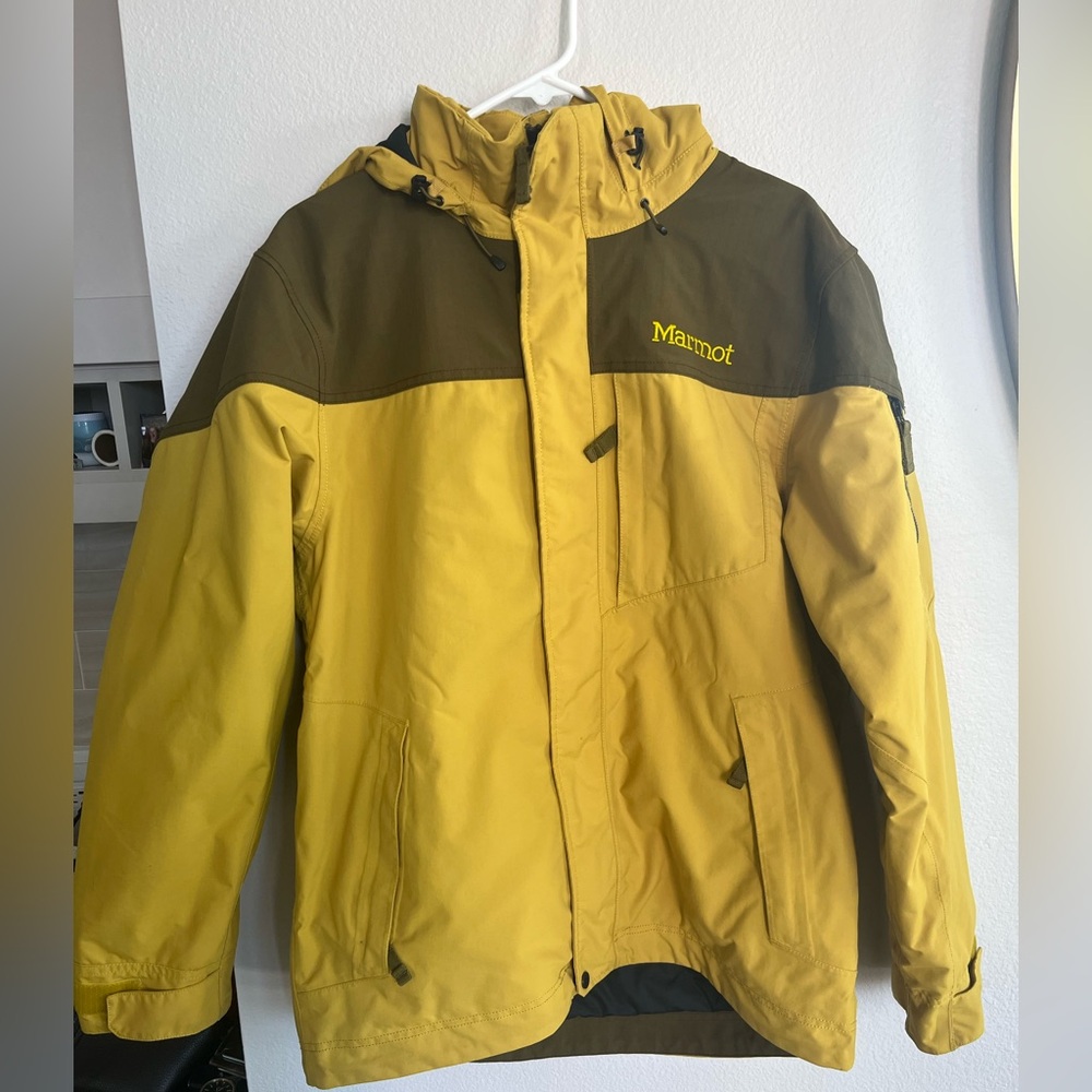 Men’s Marmot Insulated Ski Jacket Mustard Yellow Brown Size L